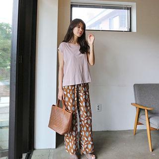 Band-waist Patterned Pants