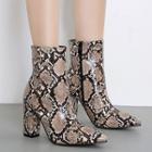 Block-heel Snake Print Short Boots