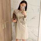 Collared Long-sleeve Shift Dress Almond - One Size
