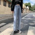 Heart Print High-waist Wide-leg Jeans