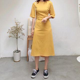 Button-back Long T-shirt Dress