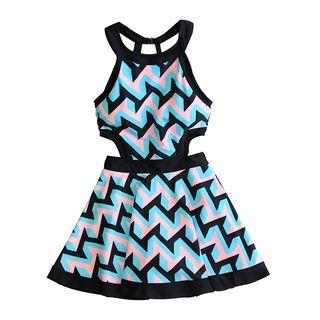 Set: Patterned Swim Dress + Bikini Top