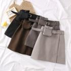 Woolen Mini Skirt With Pouch