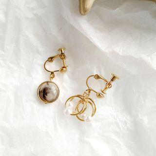 Non-matching Moonstone Dangle Earring / Clip-on Earring
