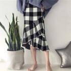 Plaid Knit Midi Skirt Plaid - Black & White - One Size