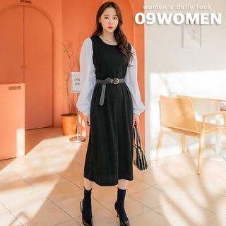 Plus Size Contrast Balloon-sleeve Long Knit Dress
