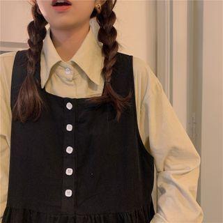 Long-sleeve Plain Loose-fit Shirt / Plain Tank Dress