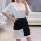 Set: Elbow-sleeve Long T-shirt + Mini Skirt
