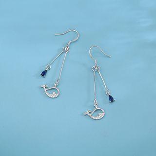 Whale Rhinestone Sterling Silver Fringed Earring 1 Pair - Silver - One Size