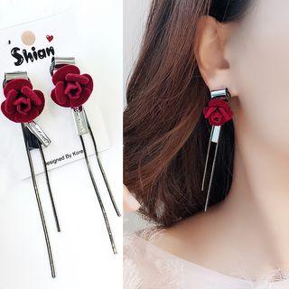 Rose Earring Wine Red - One Size