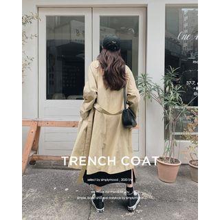 Hidden-button Long Mac Coat With Belt