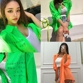 Letter Print Sheer Long Shirt
