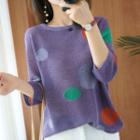 3/4-sleeve Dotted Knit Top