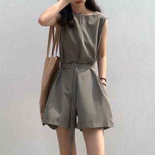 Sleeveless Drawstring Cargo Playsuit