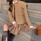 Woolen Double Breasted Blazer / Plain Pleated Skirt