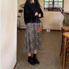 Long-sleeve Leopard Print Midi Dress / Plain Sweatshirt