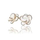 Fashion And Elegant Plated Gold White Flower Stud Earrings With Cubic Zircon Golden - One Size