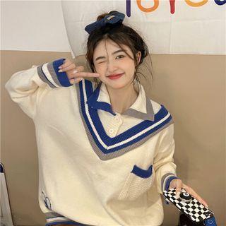 Mock Two-piece Polo Sweater White - One Size