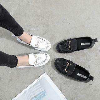 Faux Leather Buckled Tassel Moccasins
