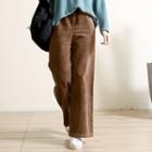 Drawstring Wide-leg Corduroy Pants Black - One Size