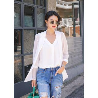 Plus Size - Open-front Chiffon Blazer