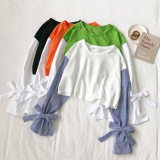 Panel Sleeve Bow-accent Cropped Top