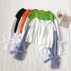 Panel Sleeve Bow-accent Cropped Top