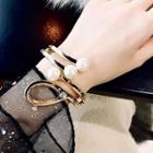 Alloy Faux Pearl Open Bangle Gold - One Size