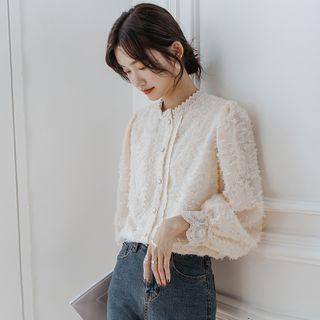 Lantern-sleeve Lace Trim Tassel Shirt