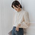 Lantern-sleeve Lace Trim Tassel Shirt