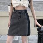 High-waist Color Block A-line Denim Mini Skirt