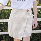 Checker Buttoned A-line Wrap Skirt