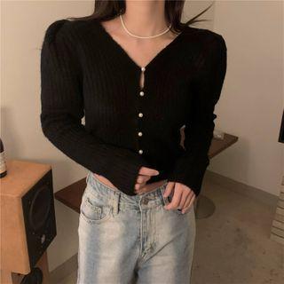 Beaded Button-up Knit Top