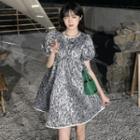 Short-sleeve Floral A-line Dress Silver - One Size