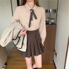 Contrast Trim Button Jacket / Long-sleeve Shirt / Pleated Mini A-line Skirt