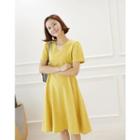 Scallop-edge V-neck Linen Blend A-line Dress