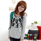 Print Hooded Top With Drawcord Detail Gray - One Size