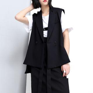 Dip-back Padded-shoulder Dress Vest
