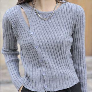 Long-sleeve Cutout Asymmetrical Knit Top
