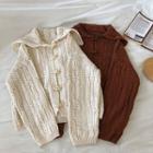 Plain Single-breasted Cable-knit Long-sleeve Cardigan