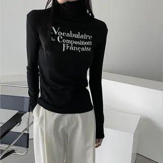 Turtleneck Letter Slim-fit Top