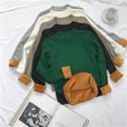 Plain Mock-neck Long-sleeve Slim-fit Fleece-lined Top