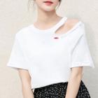 Short-sleeve Embroidered Cutout T-shirt