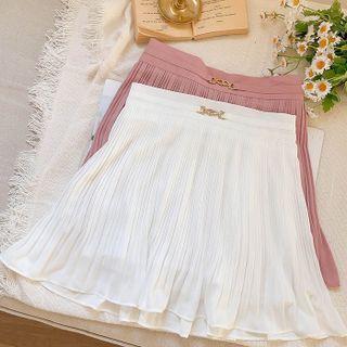 Belted Crystal-pleat Miniskirt