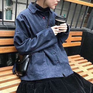 Corduroy Long-sleeve Loose-fit Shirt / Velvet A-line Skirt