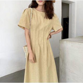 Short-sleeve Ruffled Plain Midi Dress