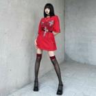 Elbow-sleeve Lettering T-shirt / Belt / Set