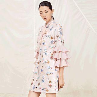 Print Tiered 3/4-sleeve Dress