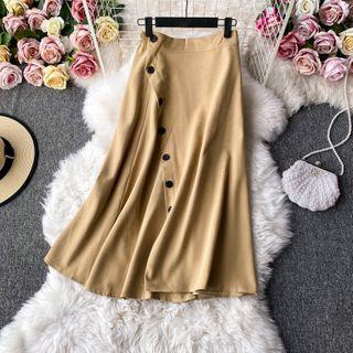 Button-detail High-waist A-line Skirt
