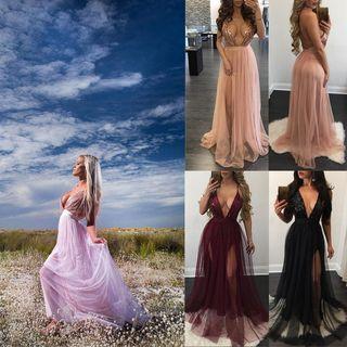 Spaghetti Strap Crystal Tulle Evening Gown
